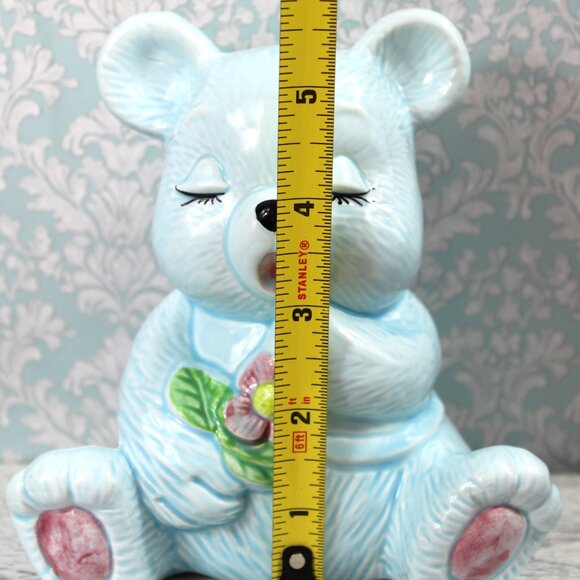 Vintage Ceramic "Piggy Bank" Blue Teddy Bear: Made in Taiwan Nursery Decor - Picture 8 of 8